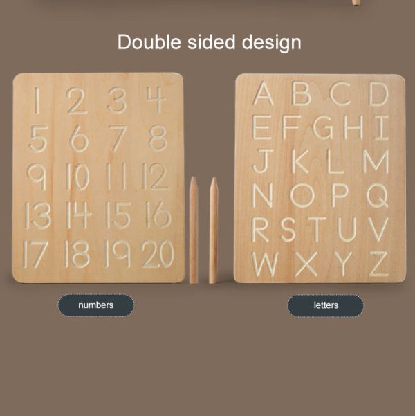 Double Sided Wooden Letter & Number Writing Board. Montessori Alphabet & Math Toy.