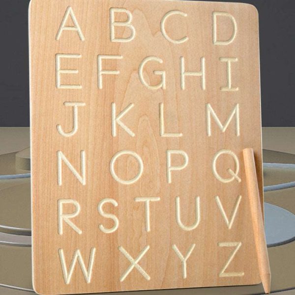 Double Sided Wooden Letter & Number Writing Board. Montessori Alphabet & Math Toy.