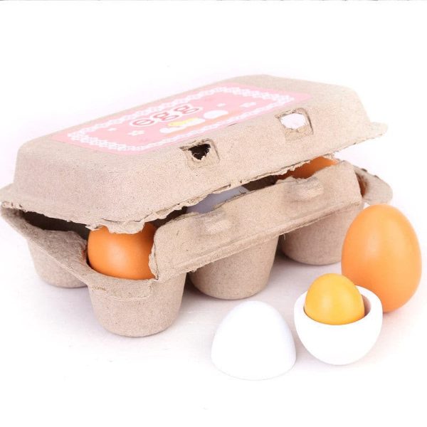 6 Wooden Role Play Toy Eggs Pretend Play Kitchen Set. Food Toy.