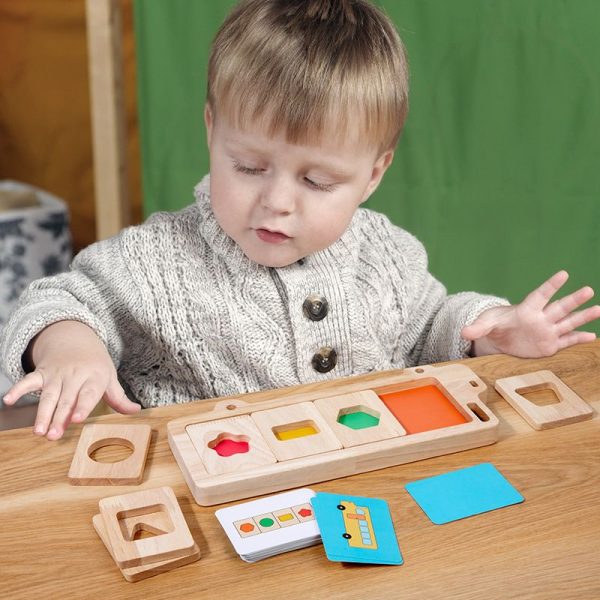 Bus Color and Shapes Sorting Toy. Montessori inspired Wooden Puzzle