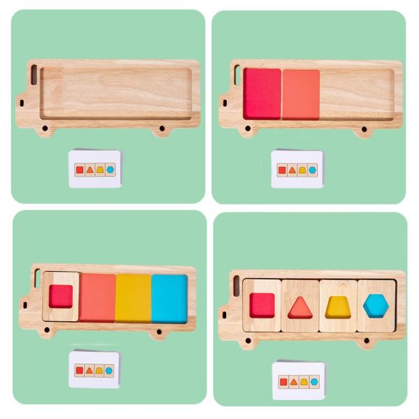 Bus Color and Shapes Sorting Toy. Montessori inspired Wooden Puzzle
