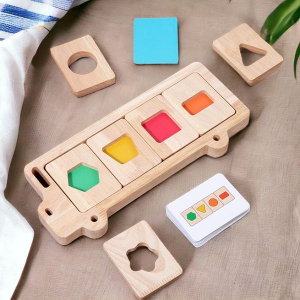 Bus Color and Shapes Sorting Toy. Montessori inspired Wooden Puzzle