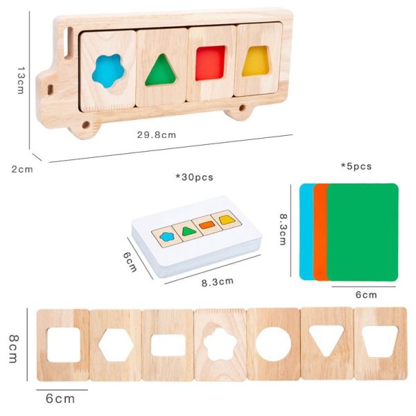 Bus Color and Shapes Sorting Toy. Montessori inspired Wooden Puzzle