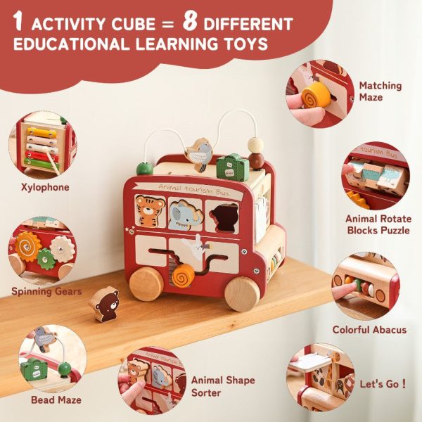 8-in-1 Wooden Bus Multi Activity Toy