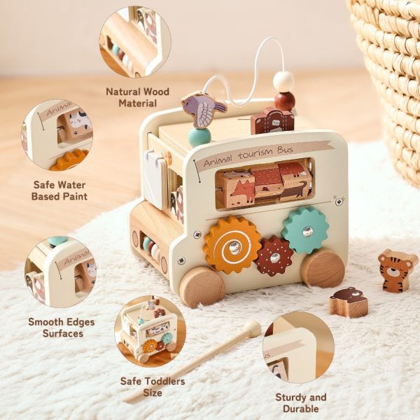 8-in-1 Wooden Bus Multi Activity Toy