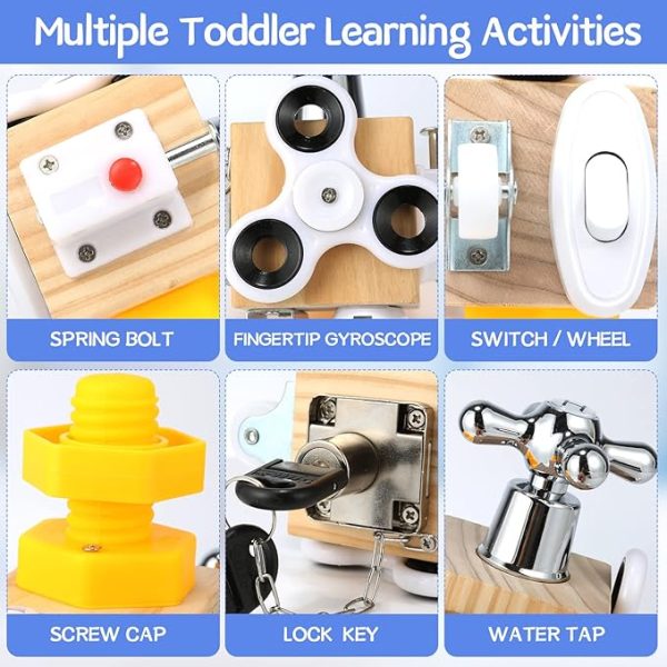 7-in-1 Wooden Busy Cube Montessori Toy, Travel Toddler Toy