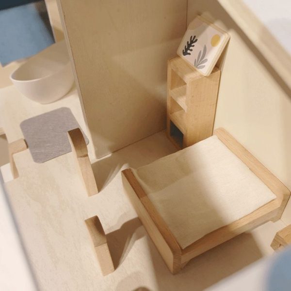 Cream coloured wooden doll house. Pretend Play Toy