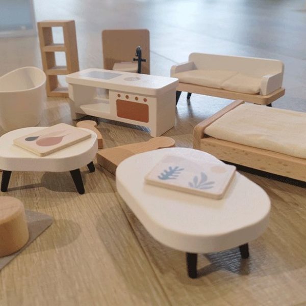 Cream coloured wooden doll house. Pretend Play Toy