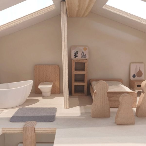 Cream coloured wooden doll house. Pretend Play Toy