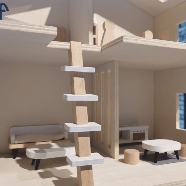 Cream coloured wooden doll house. Pretend Play Toy