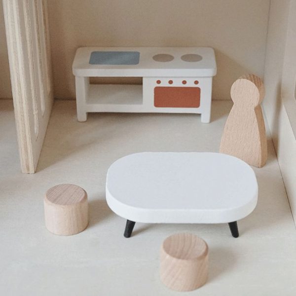Cream coloured wooden doll house. Pretend Play Toy