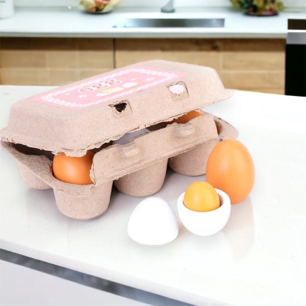 6 Wooden Role Play Toy Eggs Pretend Play Kitchen Set. Food Toy.