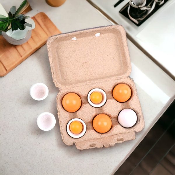 6 Wooden Role Play Toy Eggs Pretend Play Kitchen Set. Food Toy.