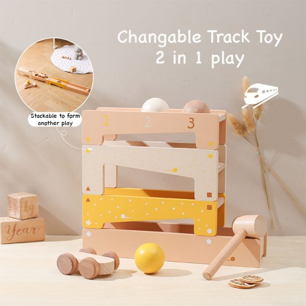 Changeable car track to knocking ball ramp glider wooden toy