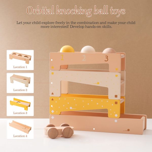 Changeable car track to knocking ball ramp glider wooden toy