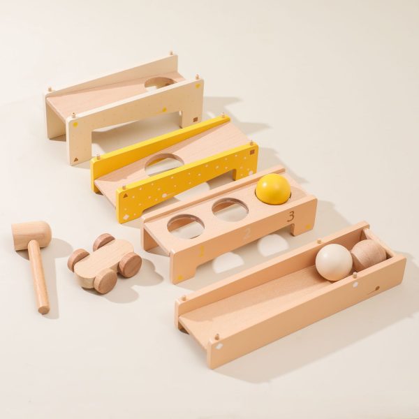 Changeable car track to knocking ball ramp glider wooden toy