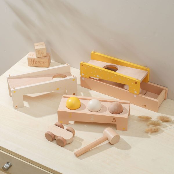 Changeable car track to knocking ball ramp glider wooden toy