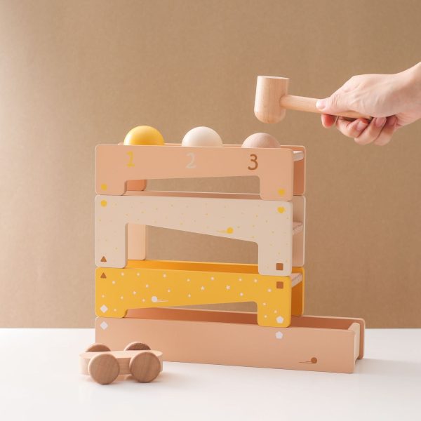 Changeable car track to knocking ball ramp glider wooden toy