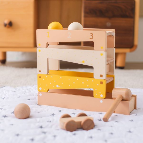 Changeable car track to knocking ball ramp glider wooden toy